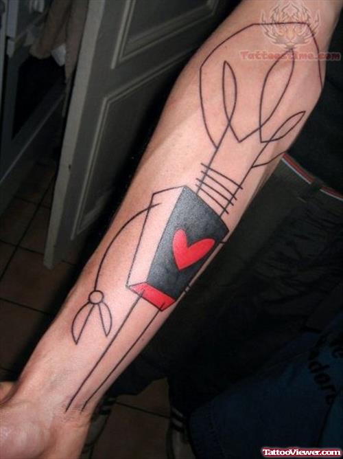 Light Bulb Heart Tattoo On Arm