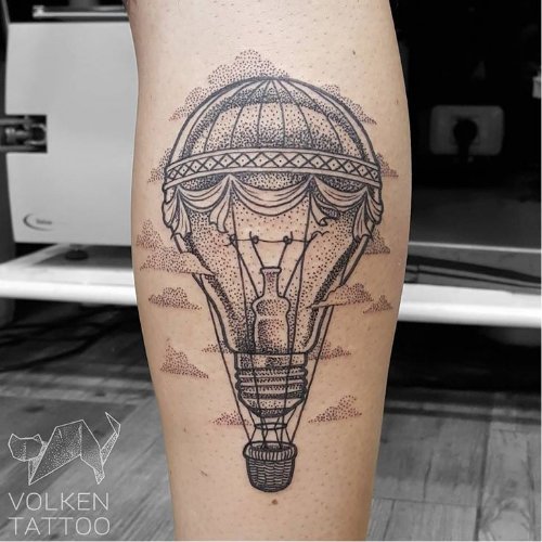 Dot work Air Balloon Bulb Tattoo On Leg