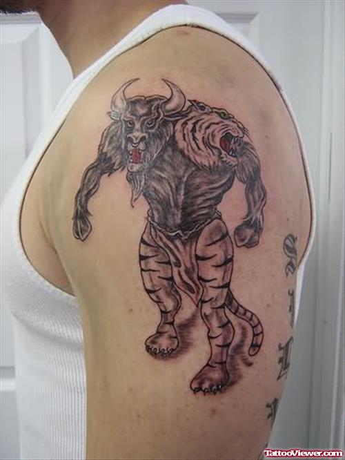 Devil Bull Tattoo On Shoulder