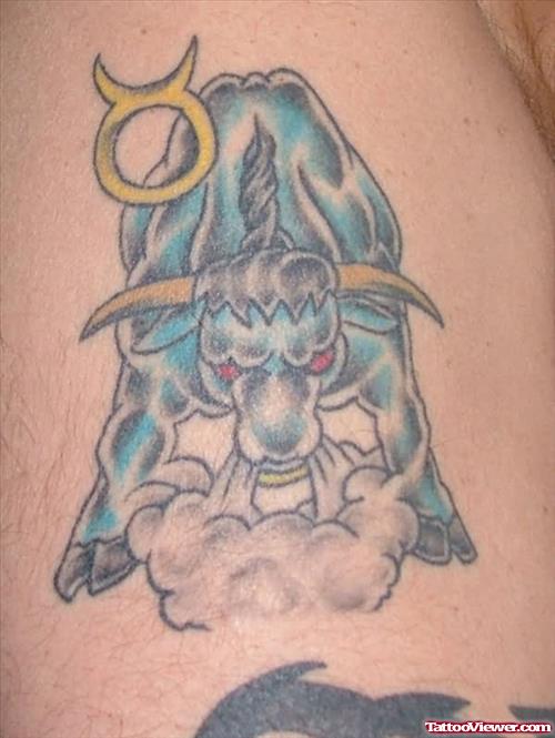 Blue Angry Bull Tattoo