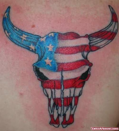 American Flag And Bull Skull Tattoo