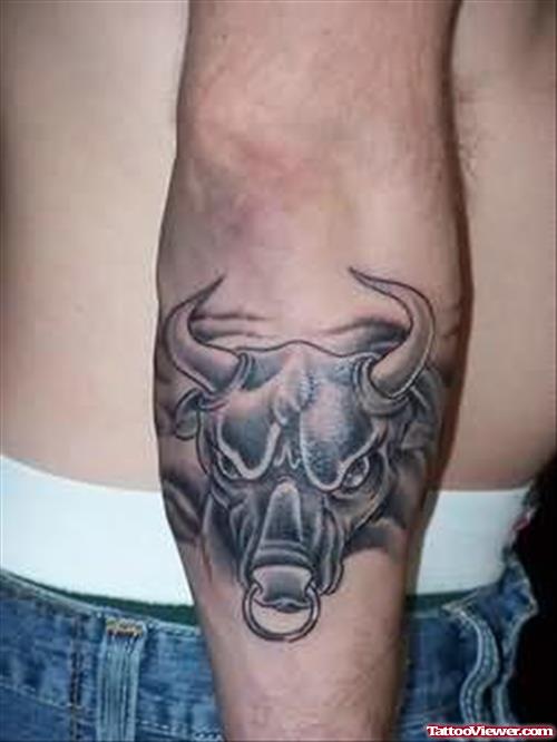 Furious Bull Tattoo On Elbow