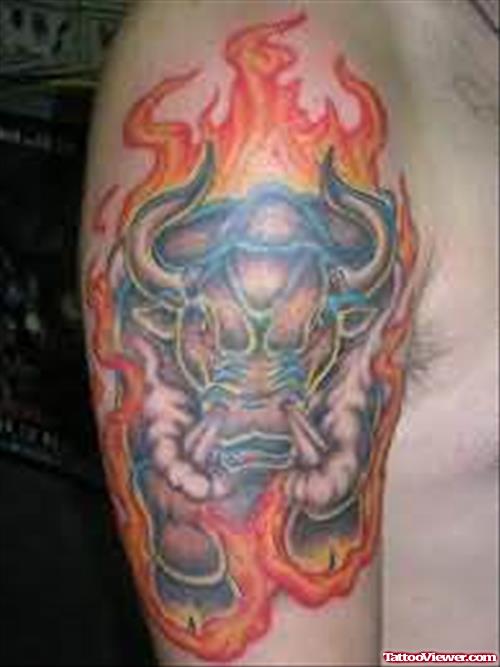 Fire Head Bull Tattoo