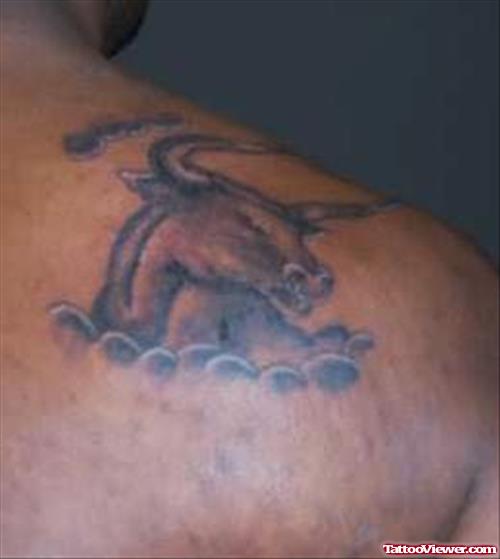 Bull Face Tattoo On Shoulder