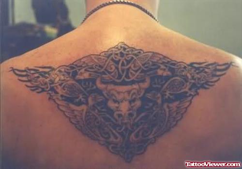 Bull Face Tattoo Design On Back