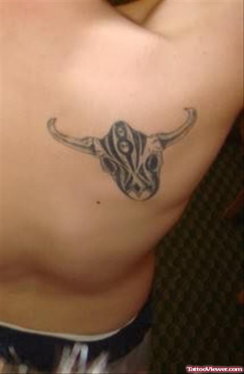 Black Bull Tattoo On Back Shoulder