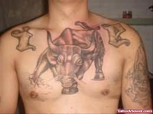 Angry Bull Tattoo On Chest