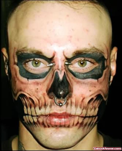 Bull Skull Tattoo On Face
