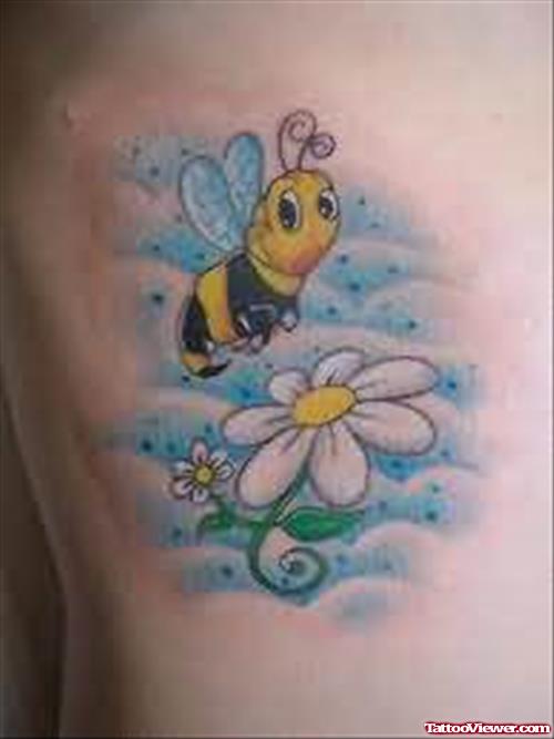 Women Rib Bumblebee Tattoo