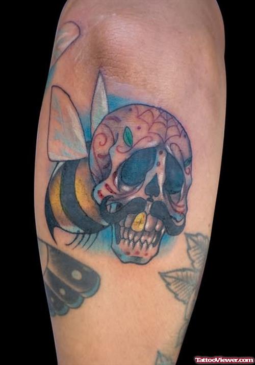 Skull Face Bumblebee Tattoo