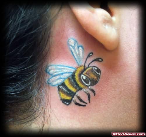 Bumble Bee Tattoo On Back Ear