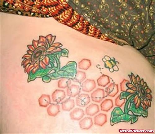 Bumble Bee Flowers Tattoo by Tattoostime