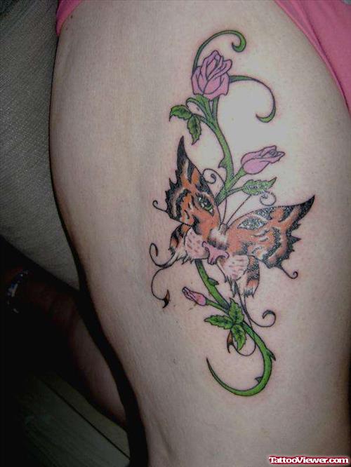 Rose Flower And Tiger Butterfly Tattoo