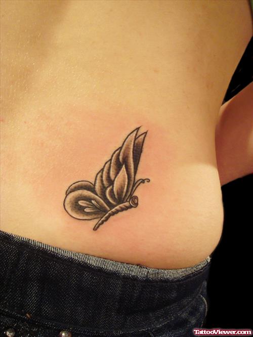 Grey Ink Butterfly Tattoo On Lowerback