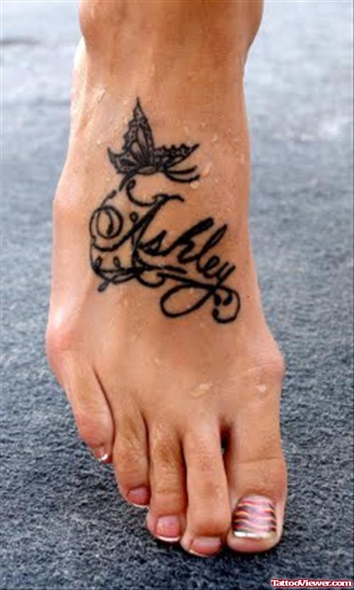 Ashley Butterfly Tattoo On Girl Right Foot