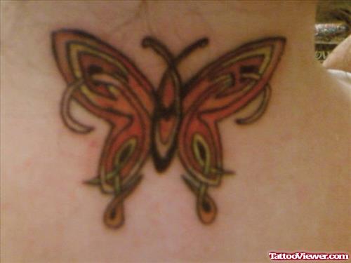 Tribal Butterfly Tattoo On Upperback