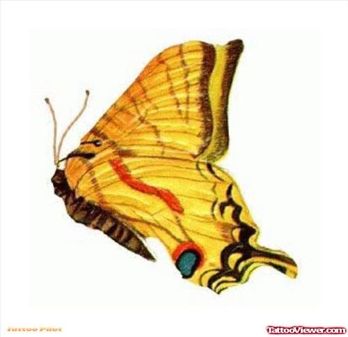 Yellow Ink Butterfly Tattoo Design