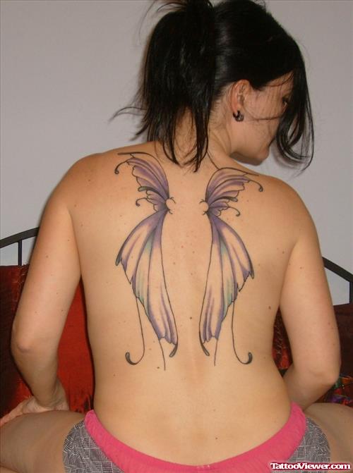 Butterfly Wings Tattoo On Girl Back Body