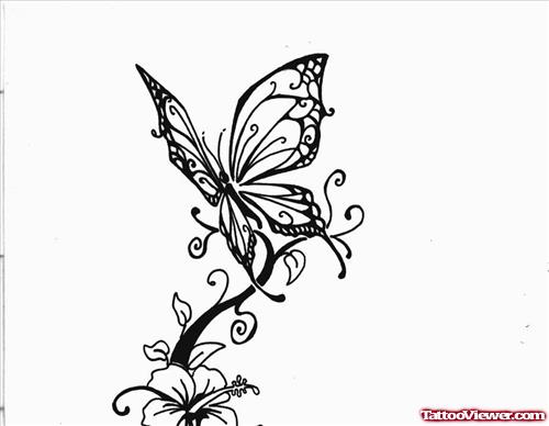 Butterfly And Flower Tattoo Design
