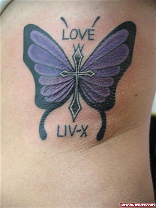 Black Ink And Purple Ink Butterfly Tattoo