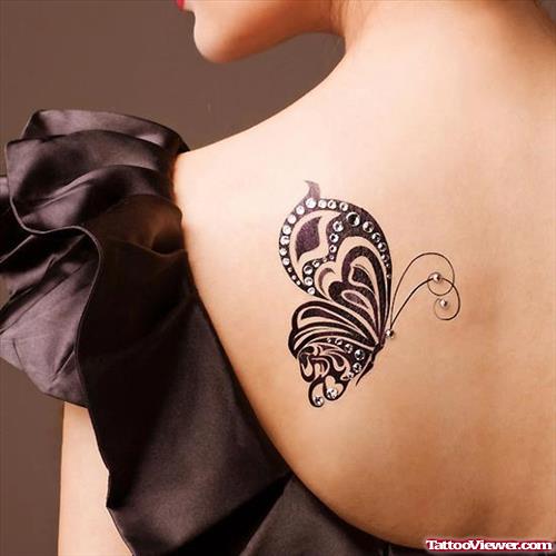 Left Back Shoulder Butterfly Tattoo For Girls