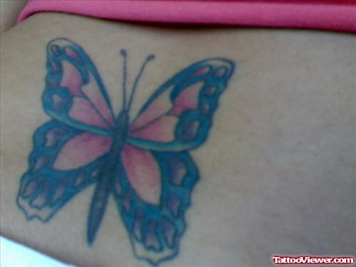 Colored Butterfly Tattoo On Lowerback