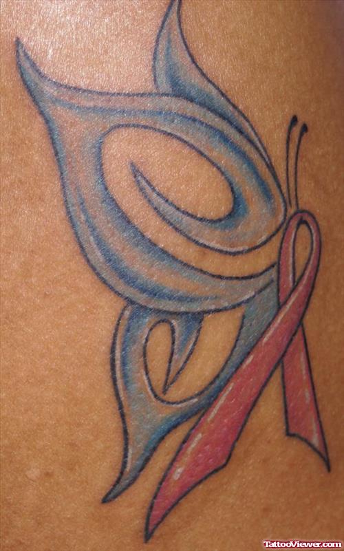 Ribbon And Tribal Butterfly Tattoo
