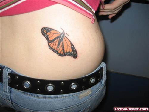 Butterfly Tattoo On Girl Lowerback