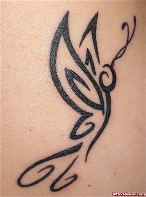 Black Ink Tribal Butterfly Tattoo Image