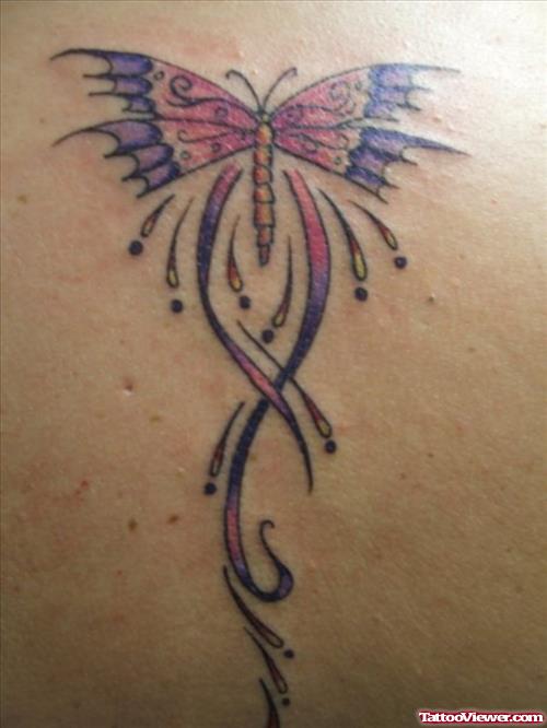 Red And Purple Ink Butterfly Tattoo