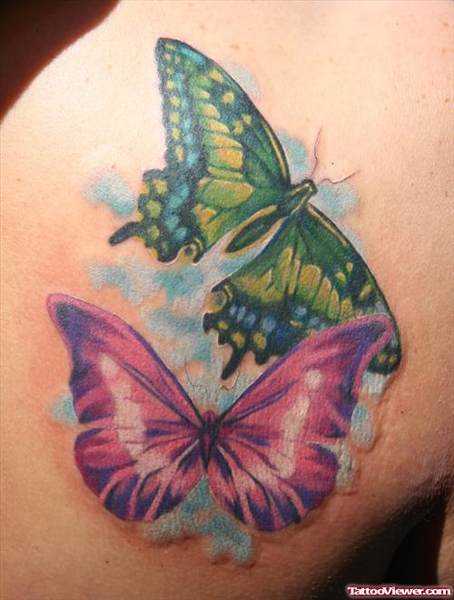 Green And Pink Butterfly Tattoo