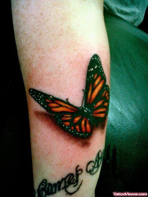 Colored Butterflies Tattoos On Left Arm