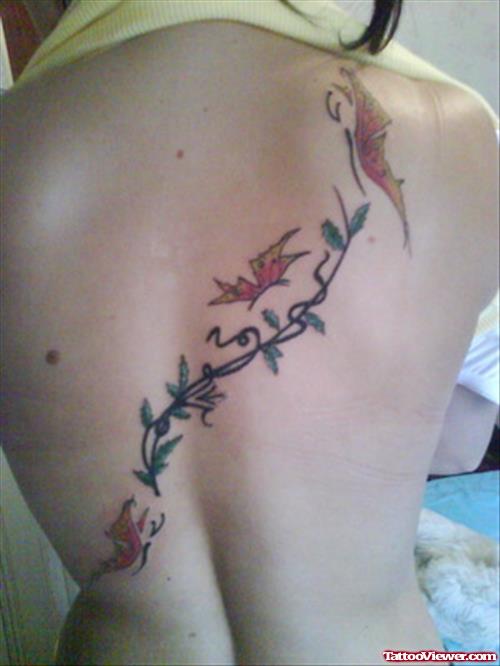 Colored Butterflies Tattoo On Back Body