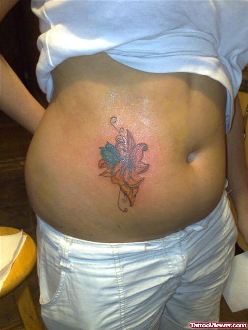 Butterfly and Flower Tattoo On Hip
