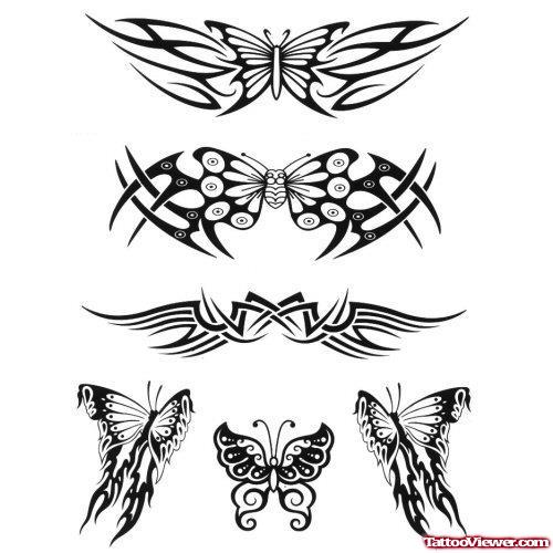 Tribal And Butterflies Tattoos Design