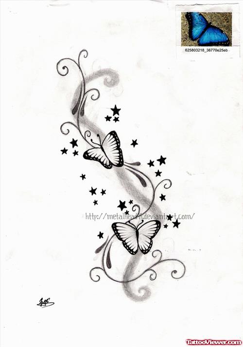 Small Grey Butterfly Tattoo Designs