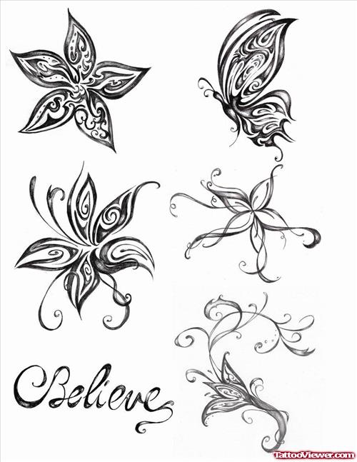 Flower And Butterfly Tattoo Designs