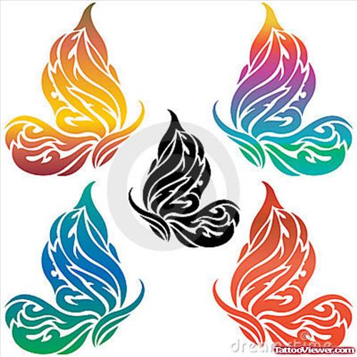 Colored Tribal Butterflies Tattoo Design