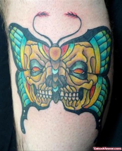 Colored Skulls Butterfly Tattoo