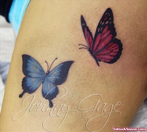 Blue And Red Ink Butterfly Tattoo