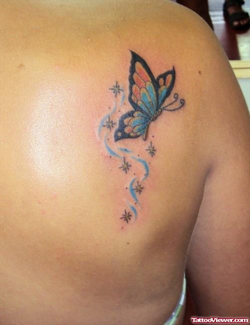 Beautiful Colored Butterfly Tattoo On Right Back Shoulder