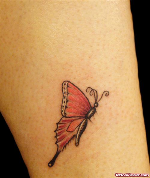 Attractive Red Butterfly Tattoo On Leg