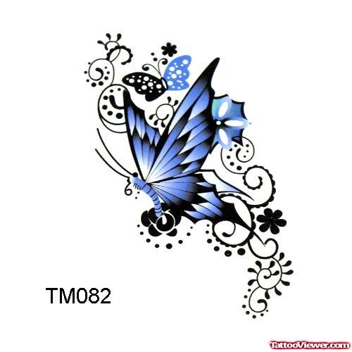 Swirl And Blue Butterfly Tattoo Design