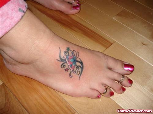 Stars and Butterfly Tattoo On Right Foot