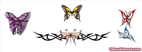 Colored Butterflies And Tribal Tattoo Design