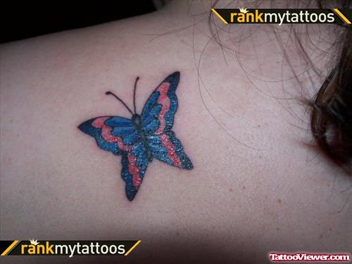 Blue And Pink Butterfly Tattoo