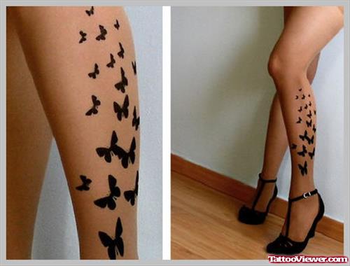 Black Butterfly Tattoos On Left Leg