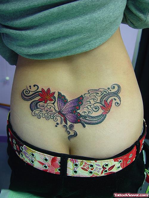 Beautiful Colored Butterfly Tattoo On Lowerback