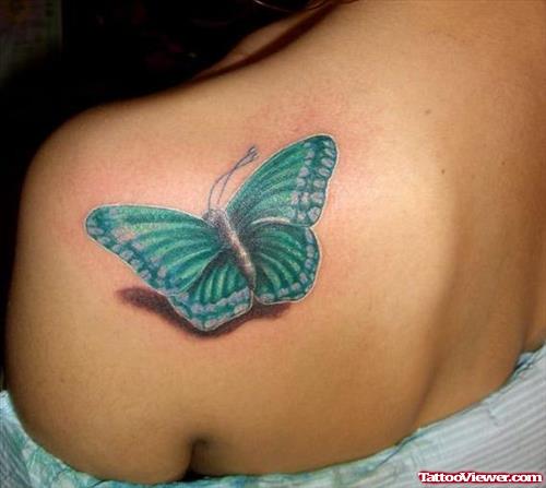 Light Blue ink 3D Butterfly Tattoo