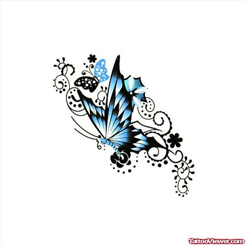 Latest Blue Ink Butterfly Tattoo Design